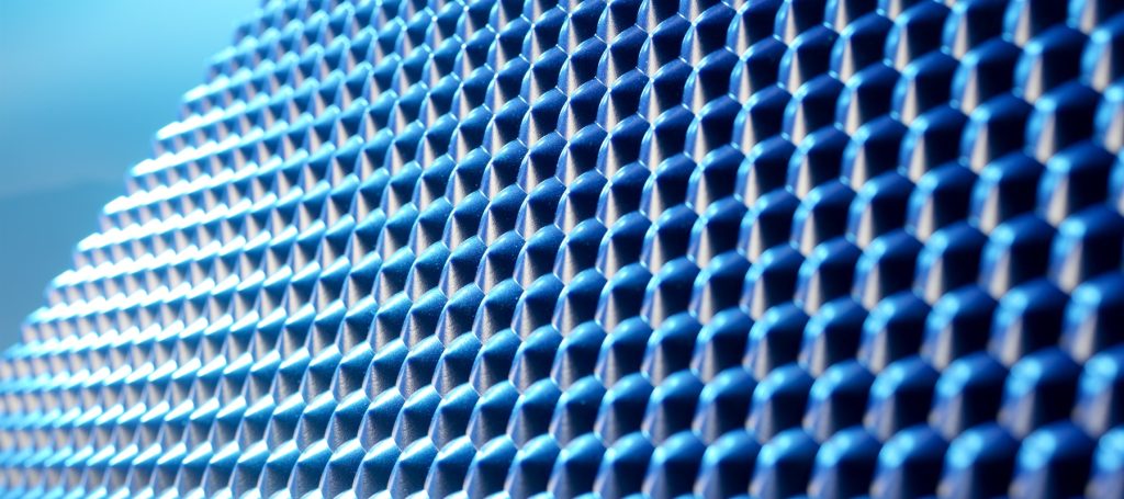 A blue textured metallic surface.