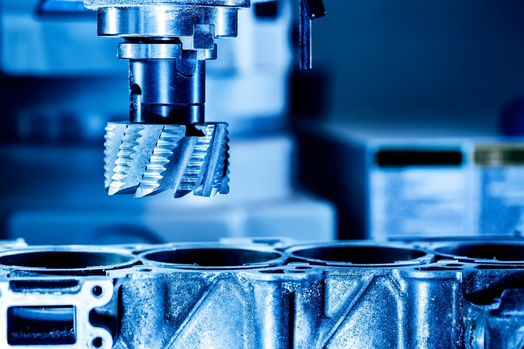 Close-up of a milling machine in a metalworking factory.